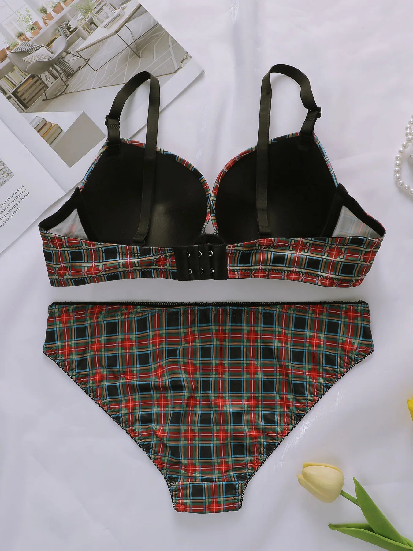 Ensemble de lingerie sexy à carreaux pour femmes