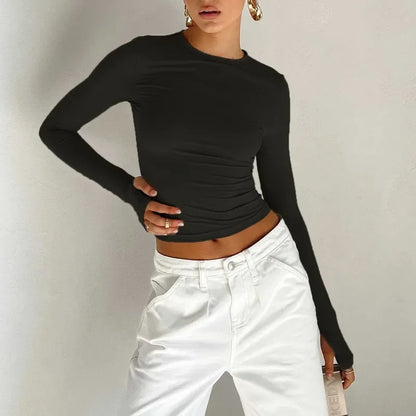 T-shirt Basique Femme – Coupe Ajustée et Manches Longues