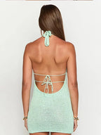 Robe mini élégante verte à sequins dos nu pour femmes