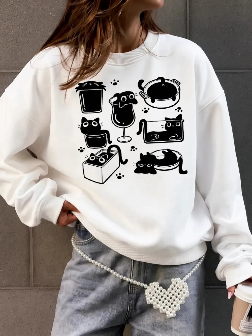 Sweat-shirts à capuche imprimés pattes de chat Art Line pour femmes