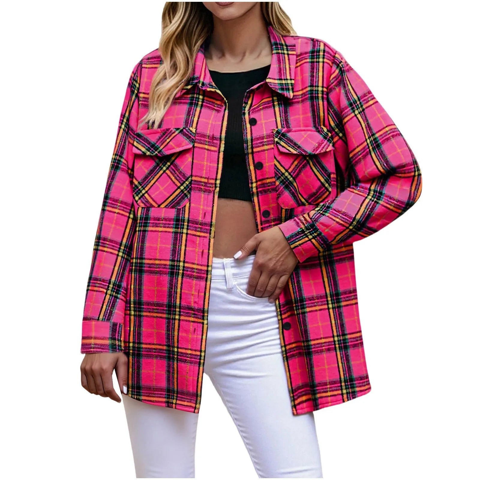 Chemise à carreaux à manches longues pour femmes