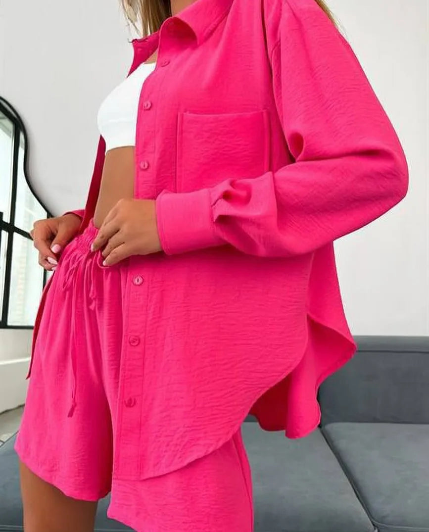 Ensemble short ample et décontracté uni pour femmes
