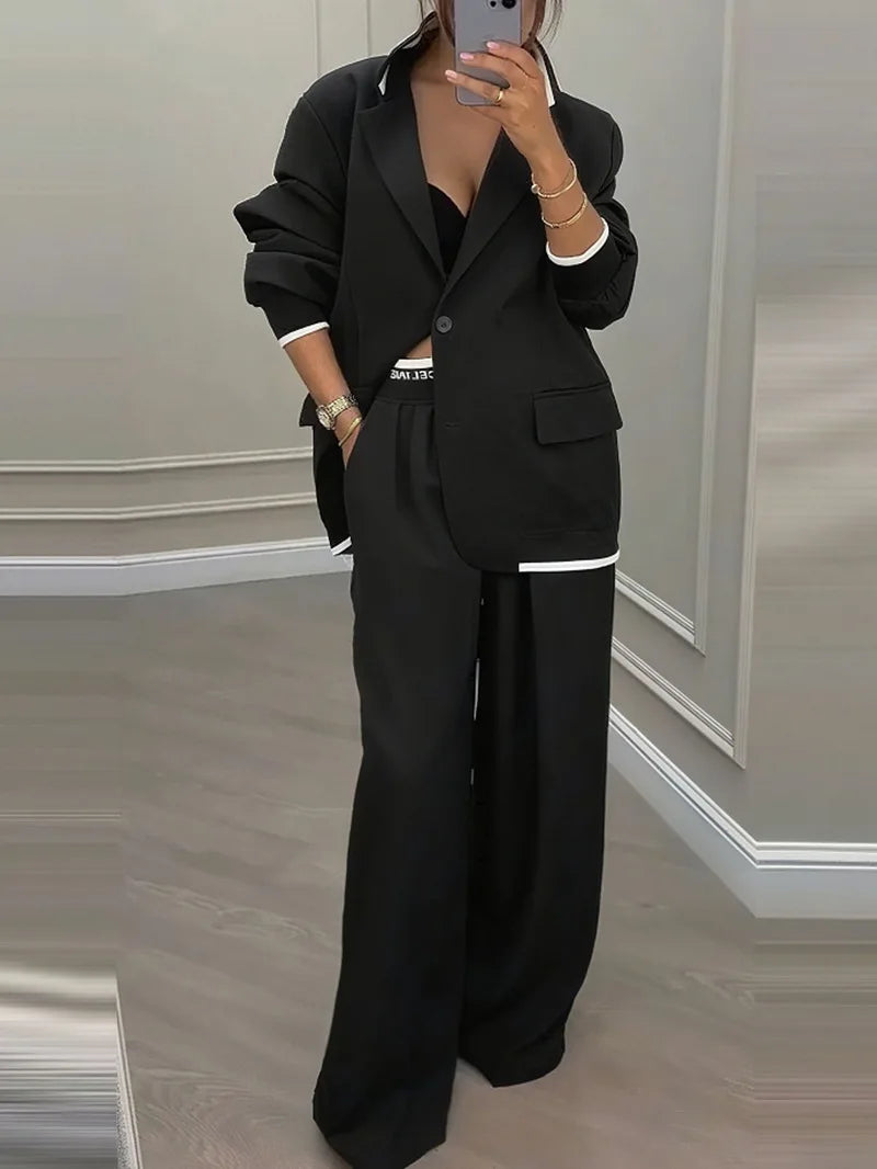 Ensemble tailleur et pantalon à manches longues pour femmes