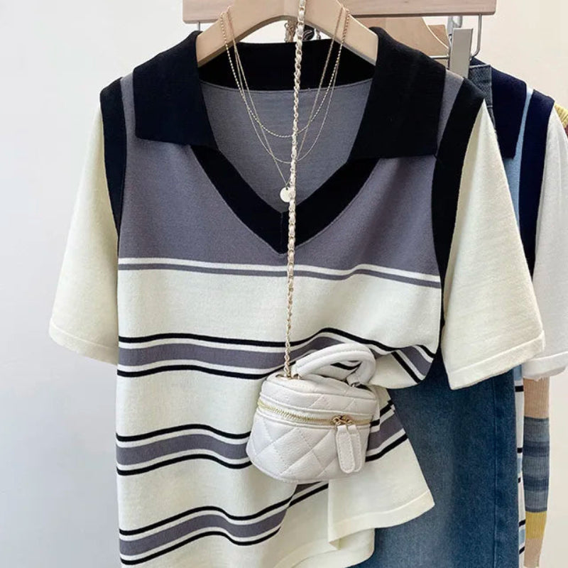 Pull à manches courtes en mousseline de soie pour femmes