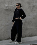 Ensemble deux pièces cardigan à capuche à manches longues et pantalon taille élastiquée pour femmes