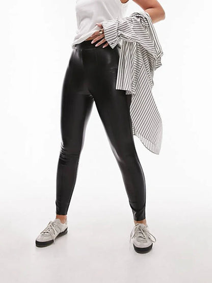 Pantalon Cheville Taille Haute en Similicuir Mat