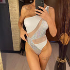 Maillot de bain une pièce à paillettes brillantes et asymétriques pour femmes