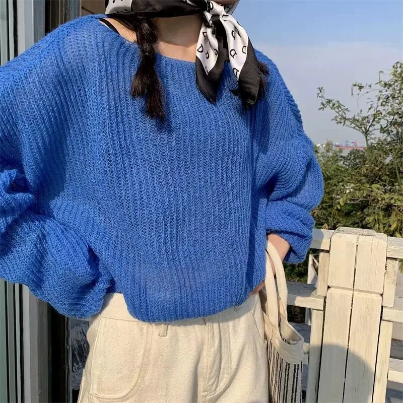 Pull en tricot ajouré simple pour femmes