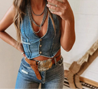 Gilet en jean sans manches à simple boutonnage pour femmes