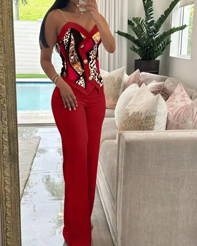 Ensemble 2 pièces haut asymétrique sexy à fronces et pantalon droit décontracté pour femmes
