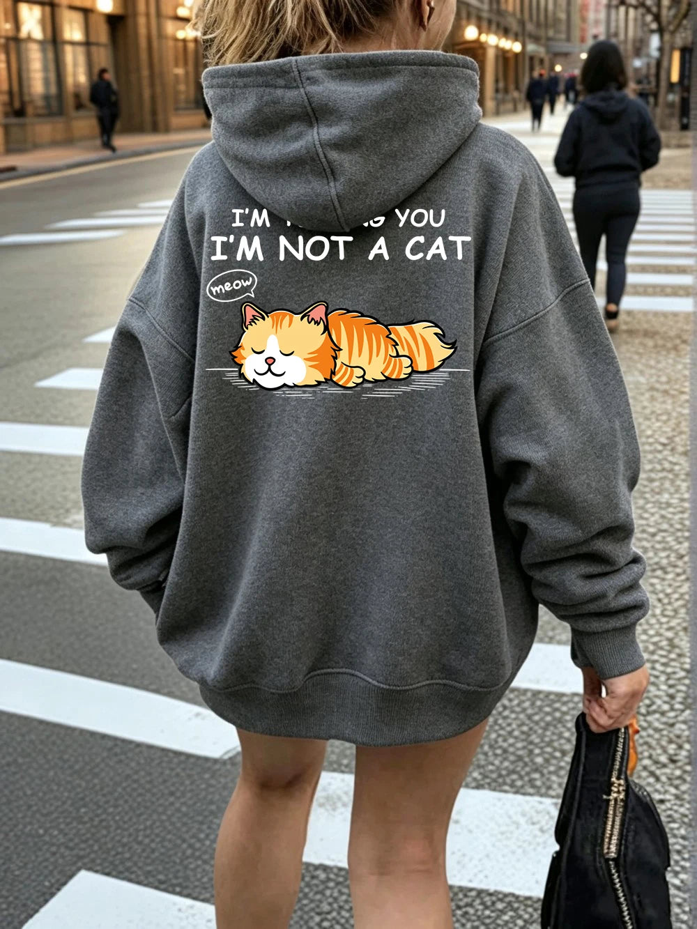 Sweat à capuche imprimé 'I'M Not A Cat Meow Orange Cat' pour femmes