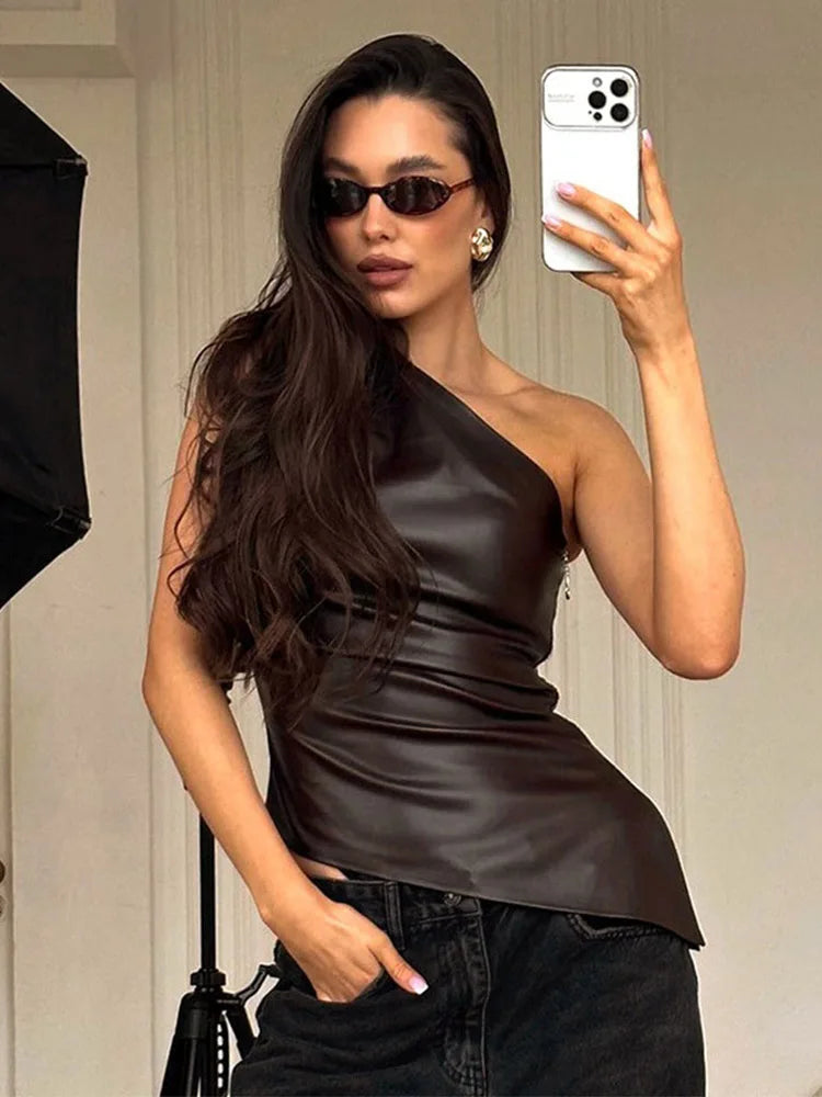 Veste Slim sans manches à une épaule pour femmes