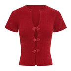 T-shirt vintage  à boucles ouvertes sur le devant pour femmes