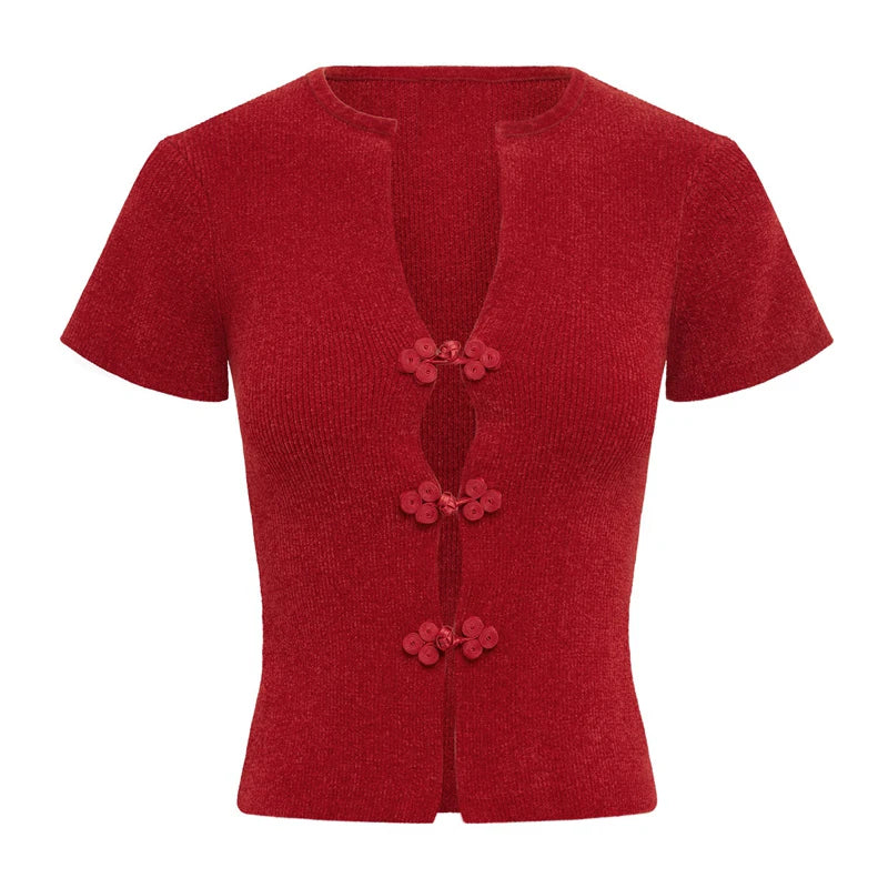 T-shirt vintage  à boucles ouvertes sur le devant pour femmes