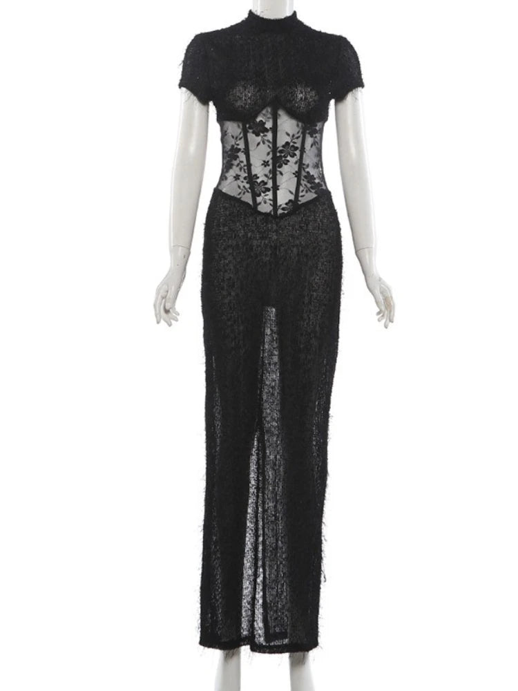 Robe moulante sexy à plumes transparentes pour femmes