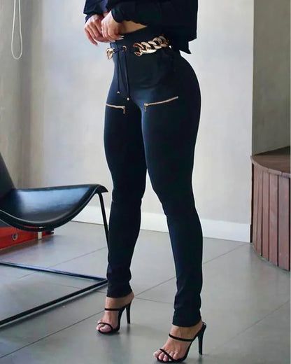 Pantalon Slim Femme – Taille Haute et Style Décontracté