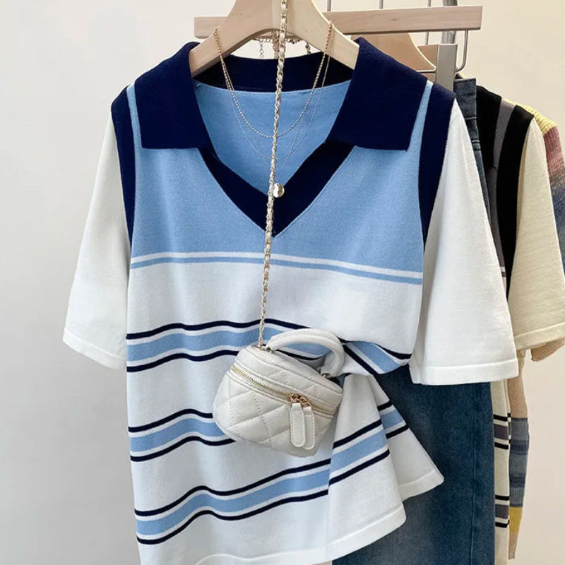 Pull à manches courtes en mousseline de soie pour femmes