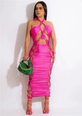 Robe moulante verte à col licou pour femmes