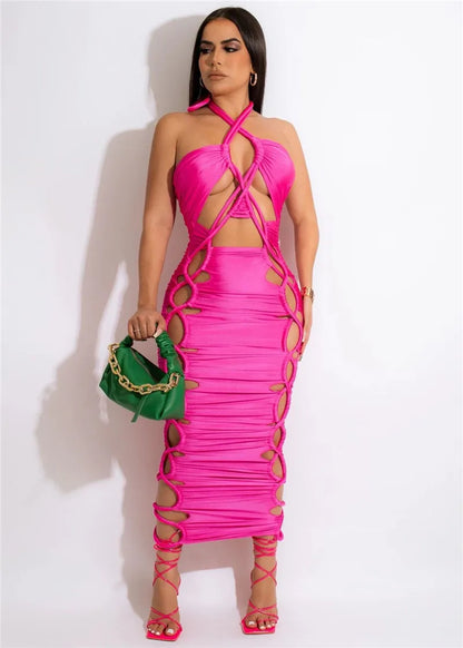 Robe Moulante Verte Femme – Col Licou