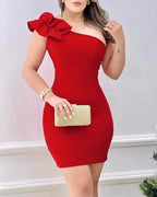 Mini robe de soirée rouge avec appliques pour femmes