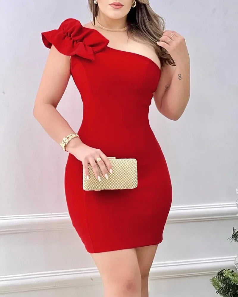 Mini robe de soirée rouge avec appliques pour femmes