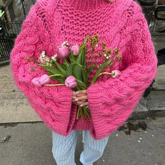 Pull rétro en maille épaisse pour femmes
