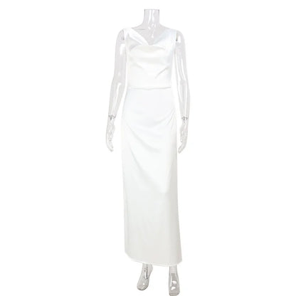 Robe de soirée femme longue moulante à col évasé