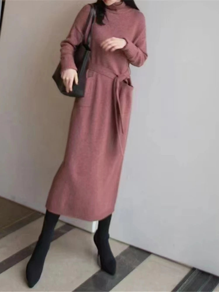 Robe pull en tricot à col en V pour femmes