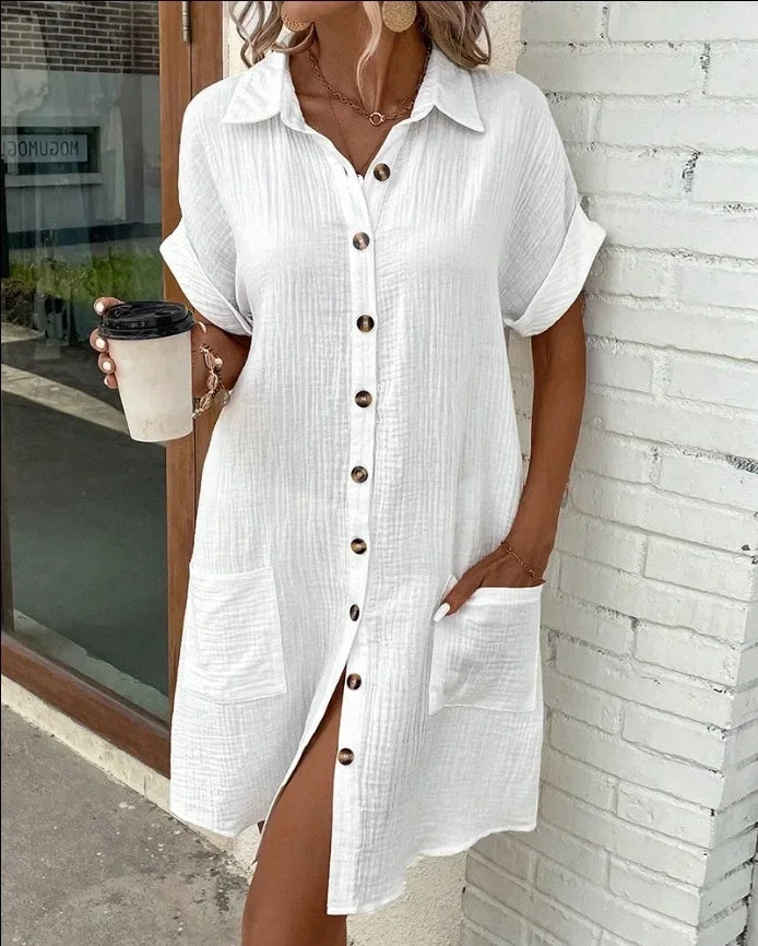 Robe minimaliste à boutons et col en v pour femmes