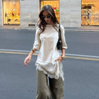 T-shirt en dentelle patchwork pour femmes