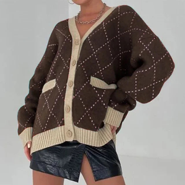 Gilet cardigan rose à rayures pour femmes