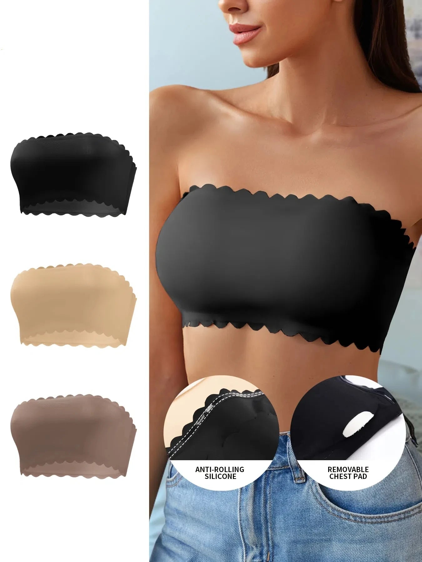 Soutien-gorge rembourré sans bretelles et antidérapant pour femmes