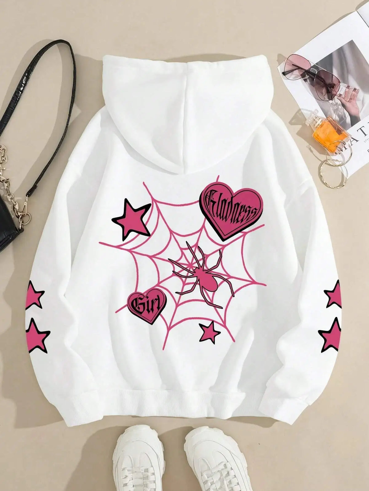 Sweat-shirts à capuche imprimé araignée et étoile pour femmes