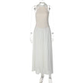 Robe longue blanche dos nu en dentelle pour femmes