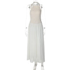 Robe longue blanche dos nu en dentelle pour femmes
