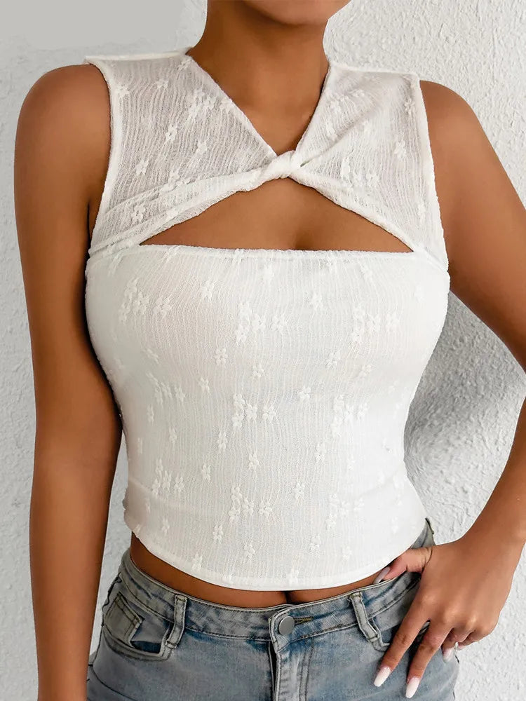 Top court sexy sans manches en dentelle pour femmes