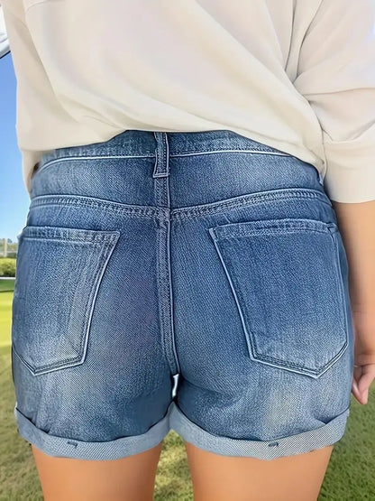Short en Jean Bleu Femme – Ourlets à Revers