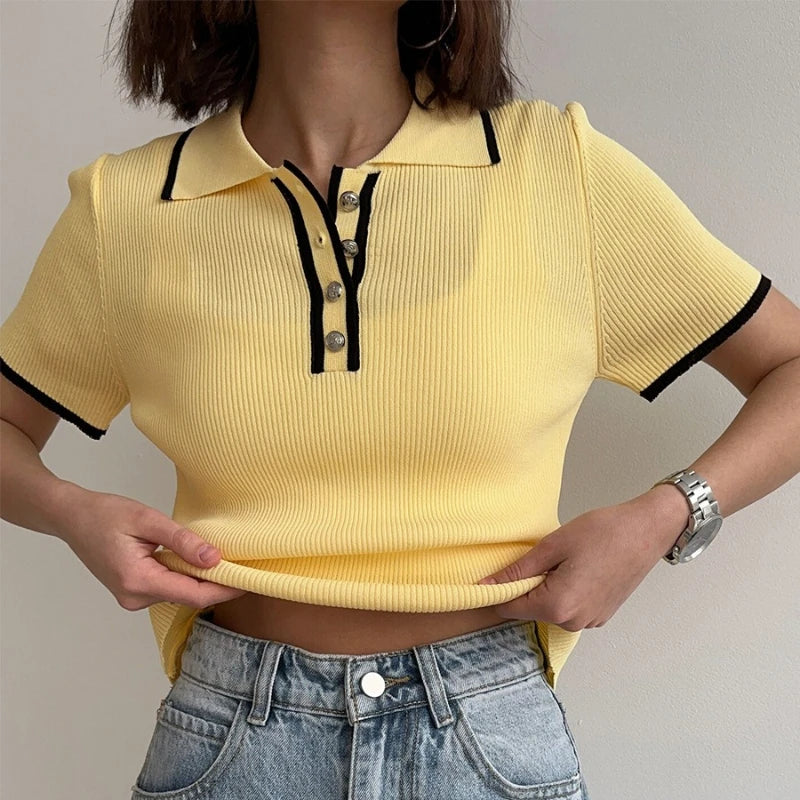 T-shirts d'été en maille côtelée pour femmes