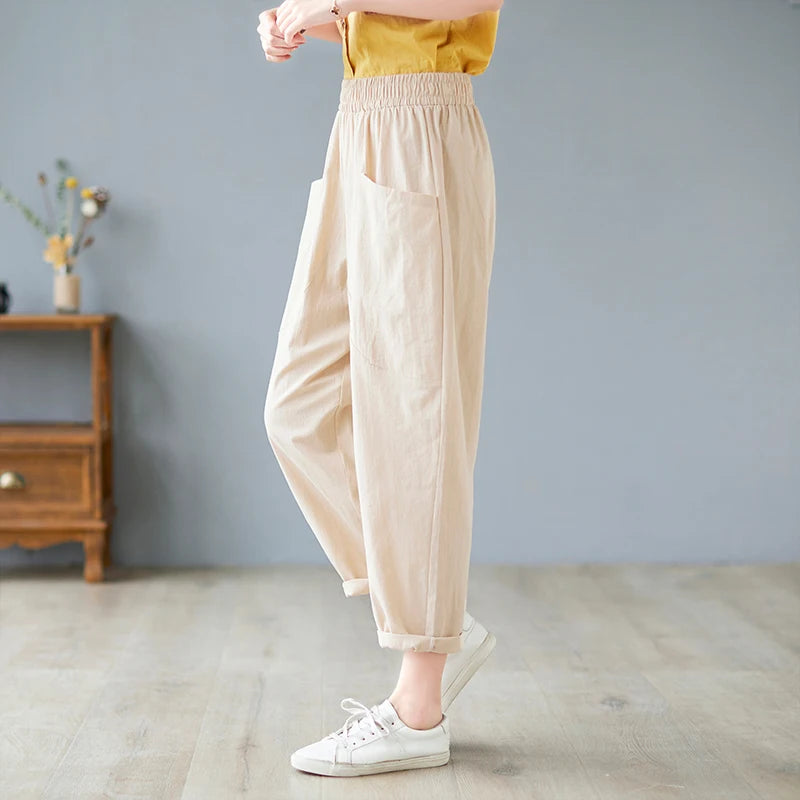 Pantalon Harem Femme – Plissé, Ample et Taille Élastique