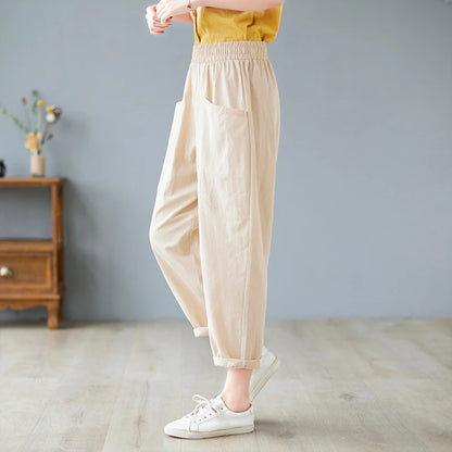 Pantalon Harem Femme – Plissé, Ample et Taille Élastique