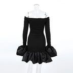 Robe noire élégante à épaules dénudées pour femmes