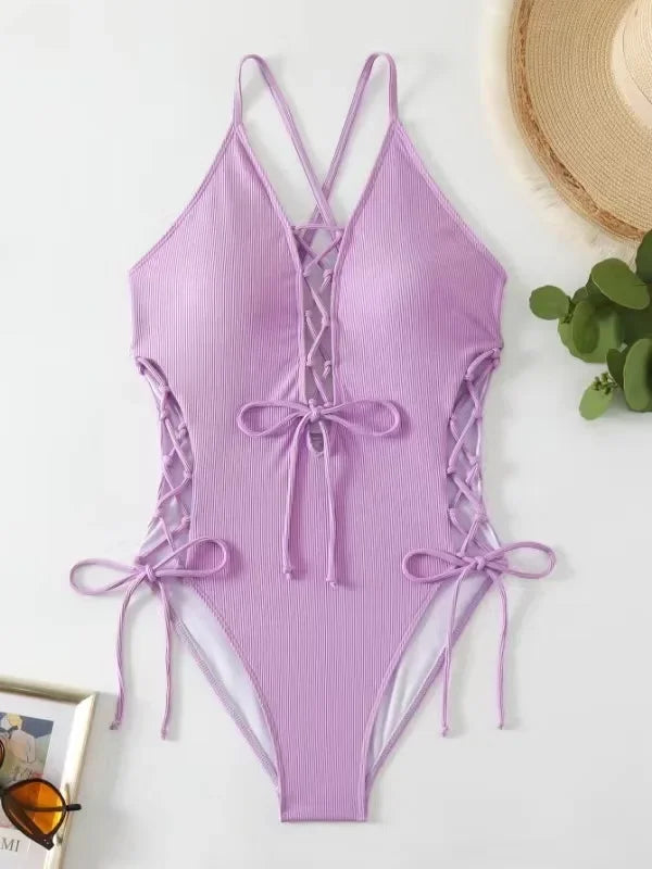 Maillots de bain une pièces col en V profond Push Up pour femmes