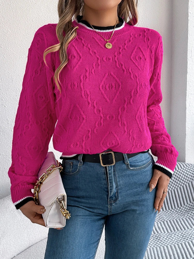 Pull Torsadé Femme – Bordures Contrastantes