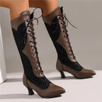 Bottes mi-mollet victoriennes à bout pointu pour femmes