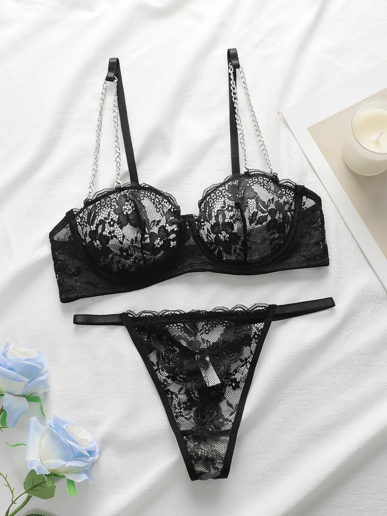 Ensemble de lingerie sexy en dentelle 2 pièces pour femmes