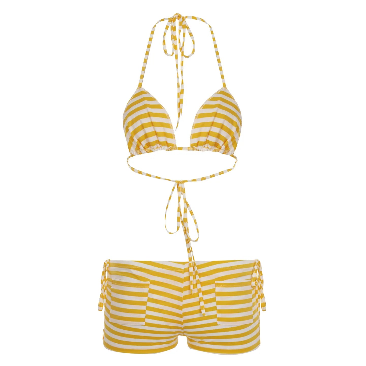 Ensemble maillot de bain deux pièces à rayures pour femmes
