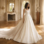 Robes de mariée sans manches et col carré pour femmes