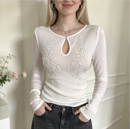Haut Transparent Brodé Femme – Maille et Style Chinois