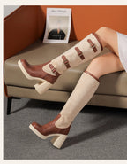 Bottes mi-mollet en PU givré avec boucle de ceinture à cinq rangées et talon ultra-haut pour femmes