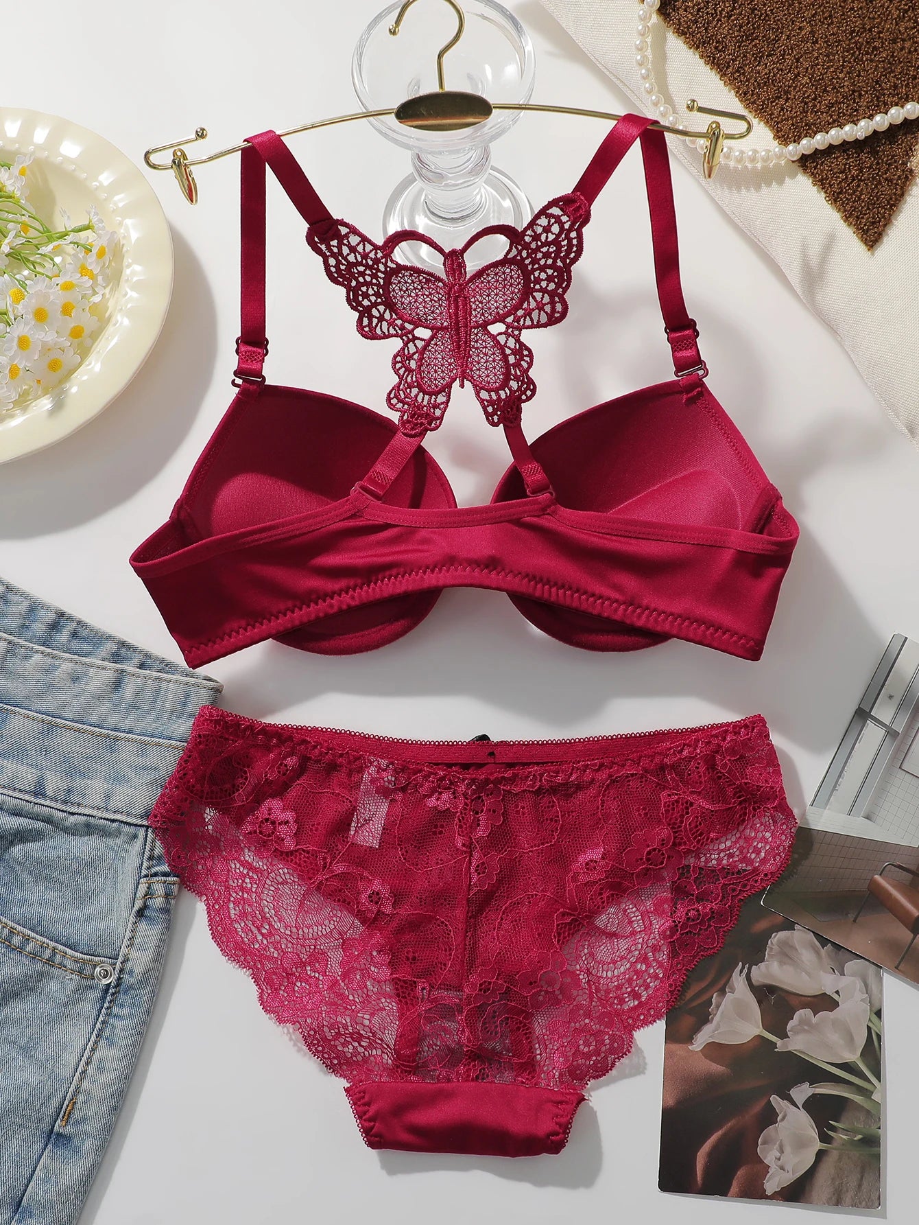 Ensemble de lingerie sexy en dentelle brodée pour femmes